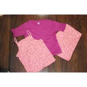 Lands End Girls 3-Piece PJ Set L 14/16 Pink Star Print Tank,Shirt & Pants NWOT